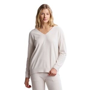 Barefoot Dreams Women's Cream Beige Ultra Lite Hi-Low V-Neck Sweater Size Small